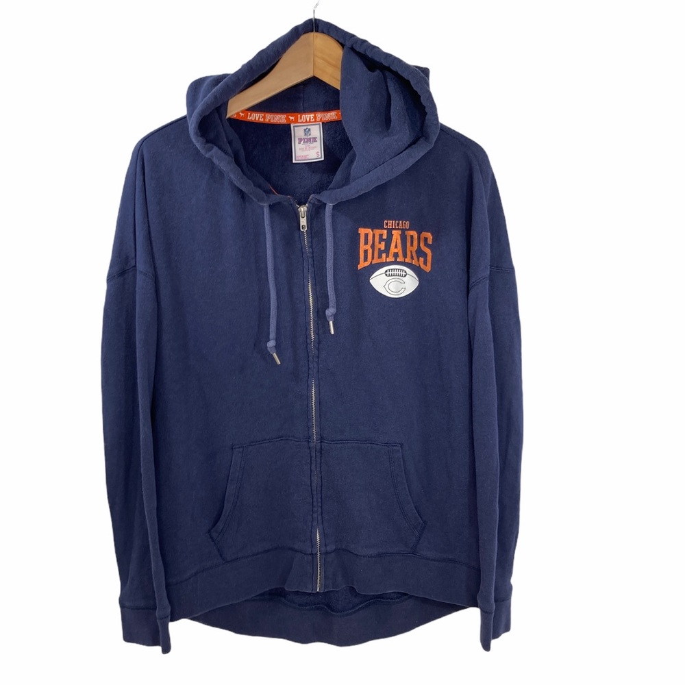 PINK Victoria Secret NFL Football Chicago Bears Full Zip Cotton Blend Hoodie